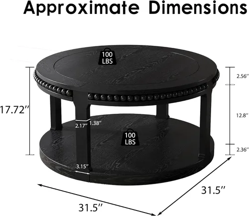 Vista 2 de WILLIAMSPACE Mesa de centro redonda de madera maciza de 31.5 pulgadas con parte superior gruesa de dos niveles, mesa central de madera moderna, mesa