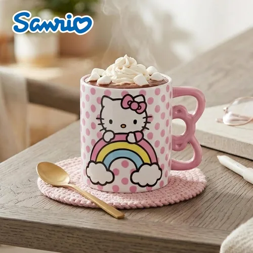 Vista 5 de Silver Buffalo Sanrio Hello Kitty Puntos Arcoíris 3D Taza de cerámica esculpida con asa con forma de arcoíris, 20 onzas Sanrio Hello Kitty Rainbow