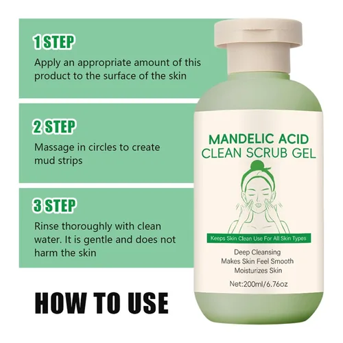 Vista 7 de Gel exfoliante de ácido mandélico para rostro y cuerpo, exfoliante purificador Limpieza profunda, hidrata y mejora la piel, refinado de poros