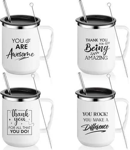 Vista 11 de Sumind Regalo de agradecimiento a los empleados, tazas de café de acero inoxidable de 17 onzas con asa, tapa y popote para Slp, graduación, Negro