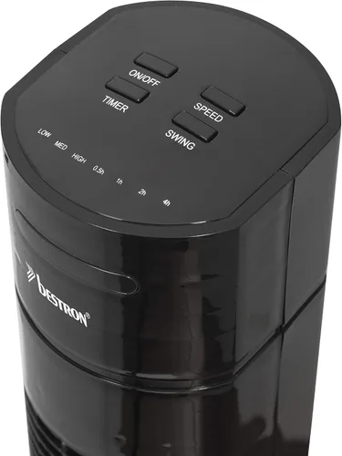 Vista 2 de Bestron Tower fan with swivel function, timer and remote control, height: 78 cm, Summer Breeze, 35 watts, black