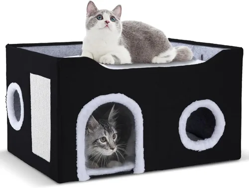 Vista 10 de Casa para gatos de interior – Cueva plegable para gatos y cama cubierta para gatos, escondite acogedor para mascotas pequeñas y gatos grandes