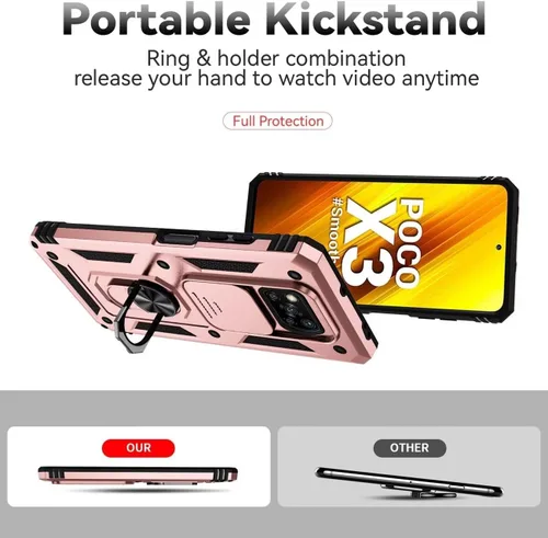 Vista 4 de Funda para Poco X3 NFC/Poco X3 Pro/Poco X3, M2007J20CG Funda con protector de pantalla de vidrio templado y cubierta para cámara deslizante, soporte