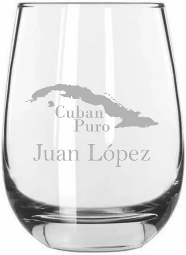 Vista 6 de Bolivar - Vaso de vino sin tallo con temática de cigarro cubano grabado de 15.25 onzas