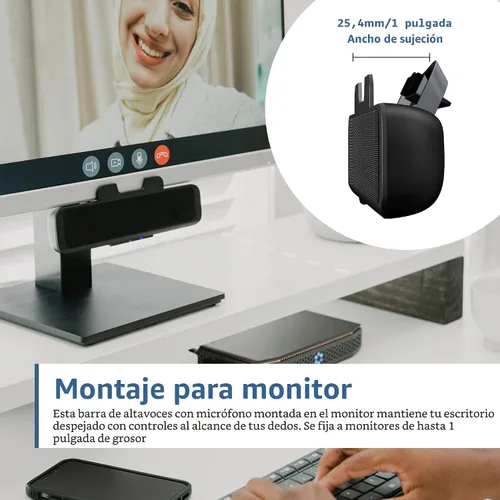 Vista 2 de Cyber Acoustics Barra de Altavoces USB y Bluetooth (CA-2890BT) – Altavoz Alimentado por USB con Micrófono para PC y Bluetooth para Conectar