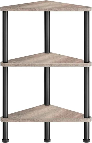 Vista 10 de HOOBRO Estante esquinero, estantería industrial de esquina de pared de 5 niveles con marco de metal, estante de exhibición de plantas, estantería