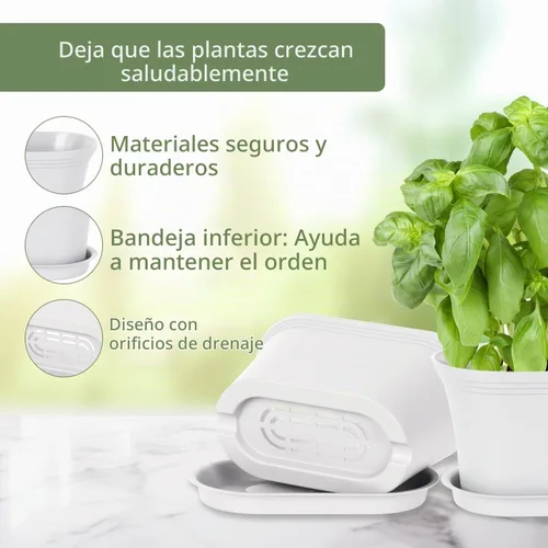 Vista 5 de Oliz 6pk Windowsill Planters, White Plastic w/Drain Tray - Indoor/Outdoor Blanco