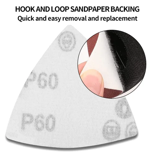 Vista 6 de 200 piezas de almohadillas de lija triangulares de 80 mm, papel de lija triangular con gancho y bucle para herramienta multifuncional oscilante
