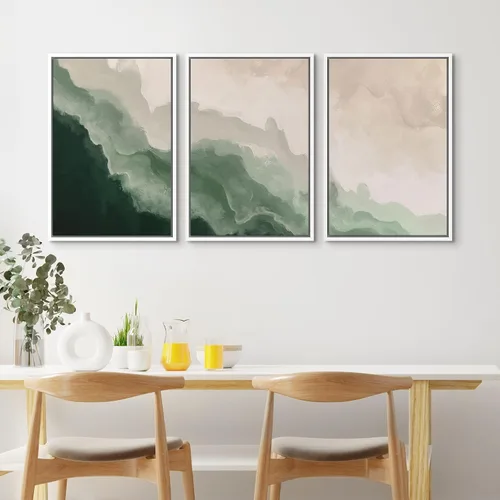 Vista 56 de SIGNFORD - Set de obras de arte en lienzo enmarcado para pared, ilustraciones abstractas de neblina del desierto en tonos neutros beige y marrón