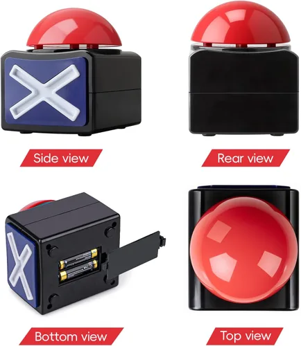 Vista 3 de Paquete de 2 zumbadores de juego con luces y sonido – Botones de zumbador para disputas familiares, trivias, espectáculos de talentos, accesorios