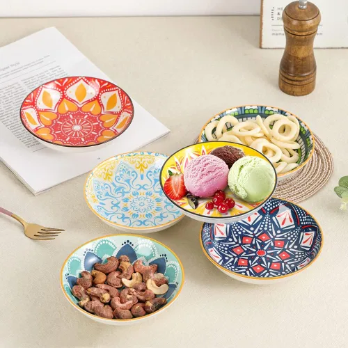 Vista 3 de Cuencos pequeños – Cuenco de postre para helado de 8.5 onzas – Juego de 6 cuencos de cerámica – Colorido tazón poco profundo para guarnición