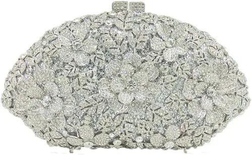 Vista 25 de Boutique De FGG Bolso de noche de flores de embrague de cristal de lujo para mujer, bolso de boda nupcial, bolso