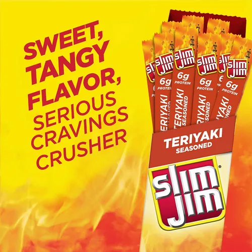 Vista 2 de Slim Jim - Palitos de carne seca ahumada gigante, sabor Teriyaki, 0.97 onzas, 24