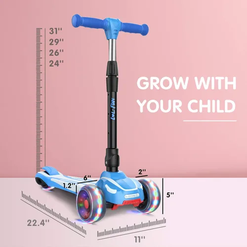 Vista 5 de LOL-FUN Scooter para niños de 3 a 12 años, paquete azul y amarillo