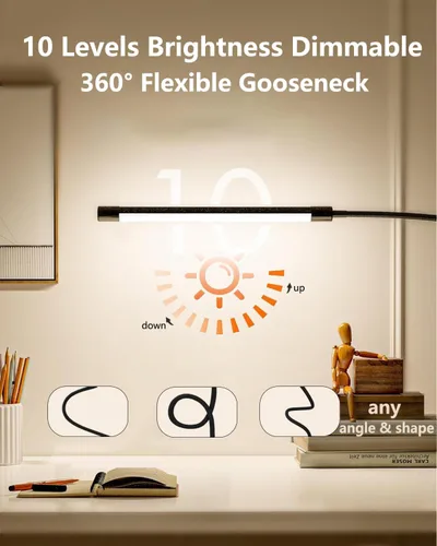 Vista 3 de JHD Lámpara de Escritorio LED con Abrazadera - Ajustable 3 Modos de Color 10 Niveles de Brillo Lámpara de Mesa, USB Cuidado de Ojos Cuello de Ganso