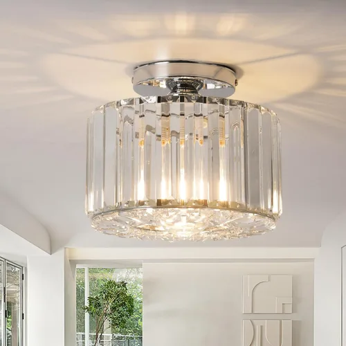 Vista 10 de Lámpara de techo de cristal, lámpara de techo semiempotrada de cristal dorado para dormitorio, cocina, pasillo, entrada, balcón, comedor, sala