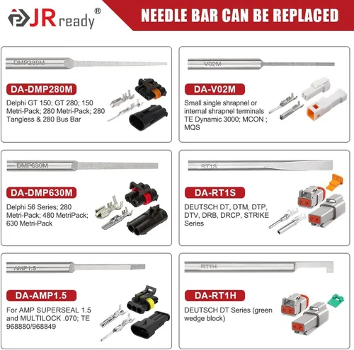 Vista 3 de JRready ST5258 Kit de herramientas extractoras de pines eléctricos con 6 puntas de repuesto para conectores AMP/Metri Pack/TE/JST/Deutsch
