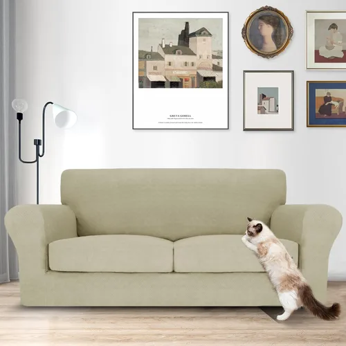 Vista 100 de MAXIJIN 2 piezas de fundas para silla con brazos, funda para silla de sofá para sala de estar, funda elástica para perros para una silla con 1 cojín
