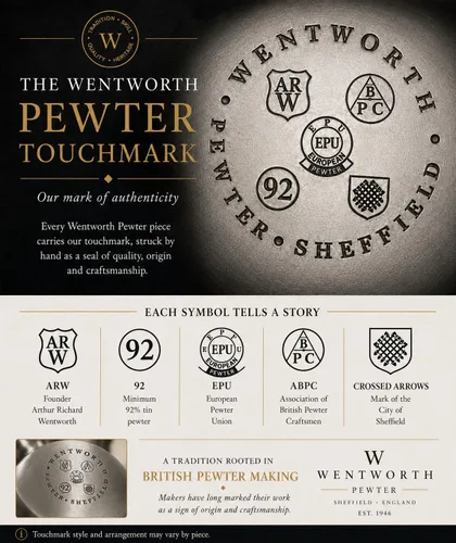 Vista 5 de Wentworth Pewter Copa de vino blanco, copa de vino de peltre sin plomo de 8.5 fl oz, acabado a mano en Sheffield, Inglaterra, pulido con espejo