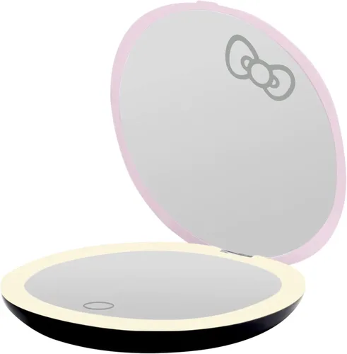 Vista 6 de Impressions Vanity Hello Kitty Supercute Signature - Espejo compacto con luz, espejo de maquillaje de viaje con aumento 3X e iluminación LED de luz