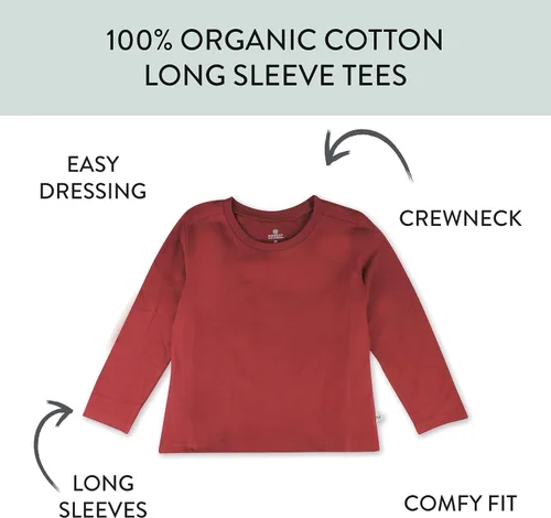 Vista 3 de HonestBaby Multipack Long Sleeve T-Shirts Tee 100% Organic Cotton Infant Baby, Toddler, Little Kids Boys, Girls, Unisex