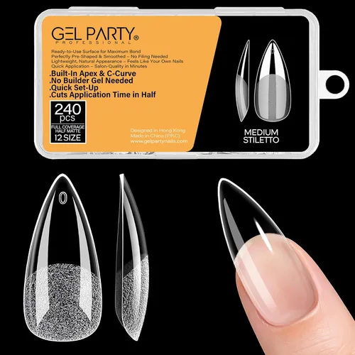 Vista 18 de GELPARTY - Puntas de uñas de gel suave, almendra mediana, 240 unidades, 12 Transparente