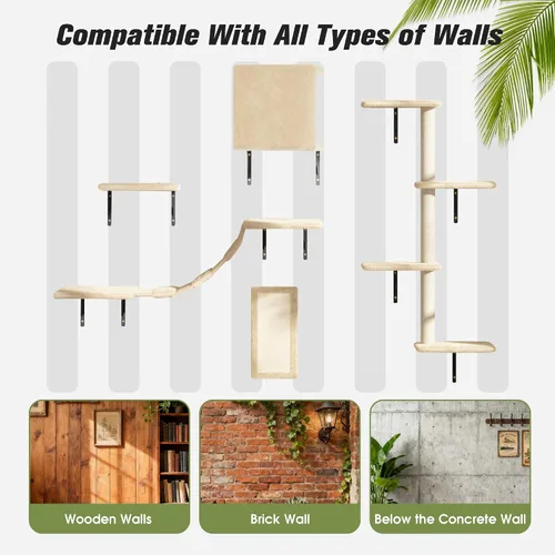 Vista 8 de COZIWOW Muebles para gatos montados en la pared, estantes y perchas de pared para gatos, estantes flotantes para gatos para pared, juego de 5 (beige)