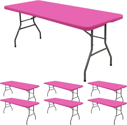 Vista 8 de 6 Pack de Manteles Ajustados para Mesas Rectangulares de 8 Pies, Cubierta de Mesa Aqua Azul Elástica para Picnic al Aire Libre, Paños de Mesa