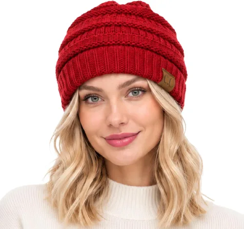 Vista 25 de C.C Exclusives Gorro de Punto de Cable - Gorros Gruesos, Suaves y Cálidos de Punto Grueso Chenille Teniente Mel Gris