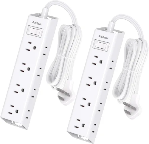 Vista 9 de Cable de extensión de pared plano - Regleta protectora de sobretensiones con 12 tomas, 5 pies, extensor de salida con múltiples tomas, montaje