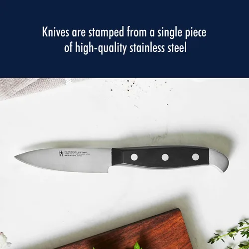 Vista 2 de HENCKELS Cuchillo de chef compacto de 3 pulgadas ultraafilado, diseñado en Alemania con más de 100 años de maestría, color negro/acero inoxidable
