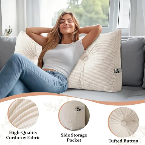 Vista 4 de Almohadas de cuña para cabecero, tamaño individual XL, almohadas de respaldo para sentarse en la cama, cojín triangular grande, almohada de sofá