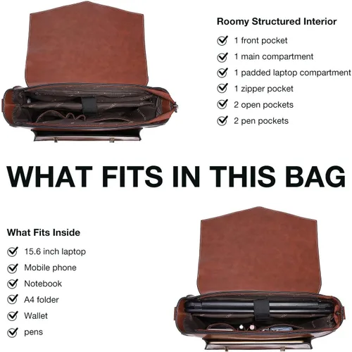 Vista 3 de ECOSUSI Mochila para mujer maletín de mensajero para laptop bolsa de cuero vegano bolsa de trabajo para portátiles de 156 pulgadas café