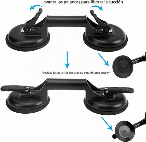 Vista 3 de FCHO Ventosas de Vidrio de Servicio Pesado con Mango de Aluminio, Ganchos Portavidrios para Levantar Vidrio Grande/Mover Vidrio/Almohadilla