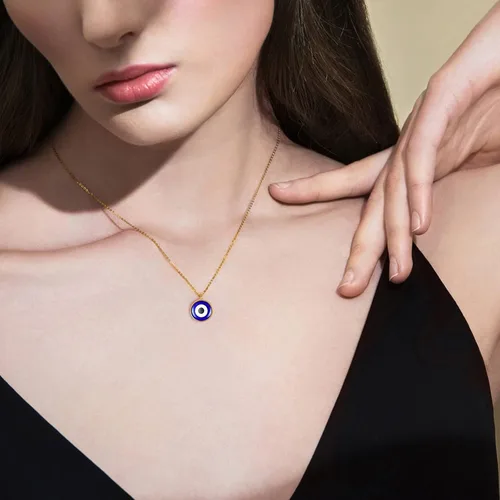 Vista 5 de VIBILIA Collar contra el mal de ojo con dije de amuleto de tercer ojos azules, delicado collar de cadena de oro Ojo con protección de Cabalá