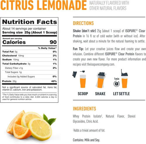 Vista 8 de Isopure - polvo de proteína de suero de leche con sabor a fruta ligera refrescante
