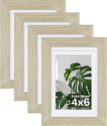 Vista 37 de Egofine - Juego de 4 portarretratos A4 de madera maciza y cubierta de plexiglás de 4 x 6/6 x 8 pulgadas con paspartú o A4 sin paspartú, para mesa