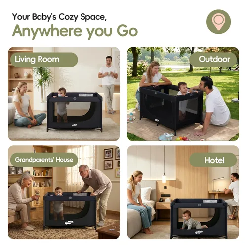 Vista 4 de Pamo babe Compact Pack and Play - Cuna portátil para bebé, ligero y plegable corralito de viaje con almohadilla de colchón y bolsa de transporte