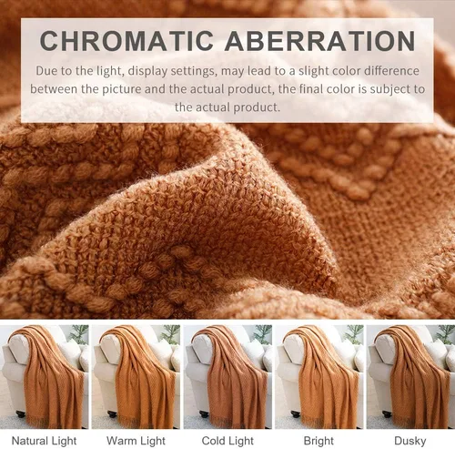 Vista 7 de Bourina Manta de punto decorativa con textura, unicolor y suave, para sofá, 50 x 60 pulgadas, almendra Knitted Throw Blanket 50x60 Inches, Soft