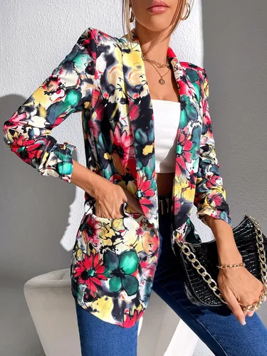 Vista 3 de WDIRARA Blazer de manga larga con cuello de chal abierto y un botón para mujer