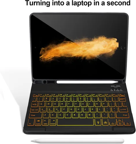 Vista 4 de AHYWTAN Funda de teclado para iPad 9/8/7ª generación 10.2, teclado Bluetooth con retroiluminación de 7 colores, funda para iPad de 10.2 pulgadas