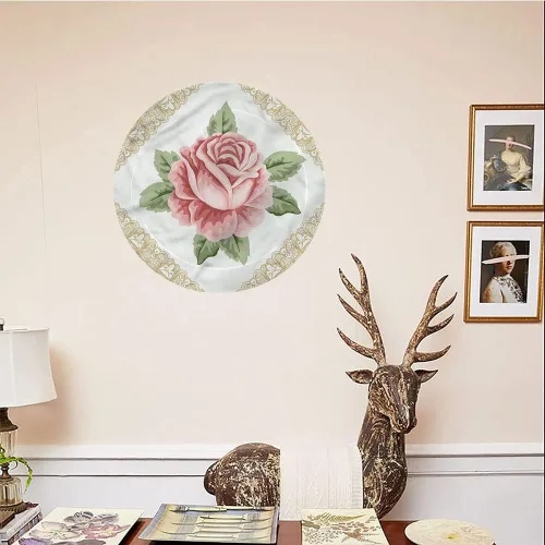 Vista 4 de Placa de exhibición de cerámica, placa decorativa colgante de cerámica floral, placa de cerámica personalizada para el hogar de encaje rosa recién
