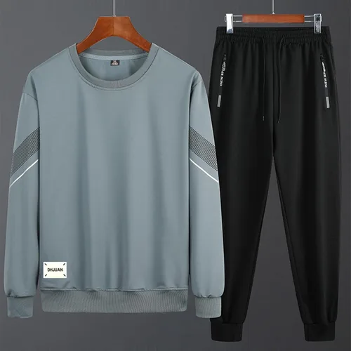 Vista 2 de Conjunto deportivo de 2 piezas para hombre, conjunto deportivo de 2 piezas, para invierno, casual, elegante, talla grande, cuello redondo, camisetas