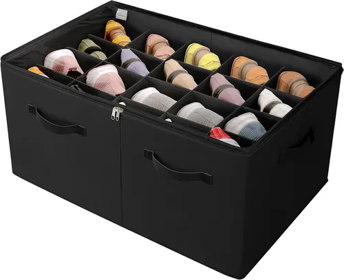 Vista 14 de TOPIA HOME Organizador de zapatos para armario, caja de zapatos plegable con divisores ajustables y cubierta transparente, organizador