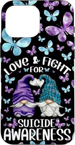 Vista 19 de iPhone 16 Purple Gnome With Cute Butterfly Pattern Suicide Awareness Case