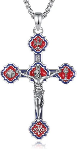 Vista 48 de EUDORA Medalla de plata de ley S925 con collar de San Patrono para mujeres A01-Saint Benedict Medalla