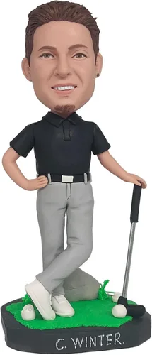 Vista 2 de mydedor Figuras personalizadas de Bobble Heads, golfista masculino con figuras de camiseta negra, muñeca personalizada, hecha a mano, regalo