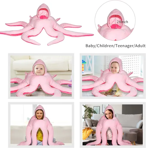 Vista 3 de XKCL Disfraz de pulpo para bebé, pulpo gigante de peluche, lindo pulpo, disfraz de bebé, divertido disfraz familiar para niño y niña, cumpleaños