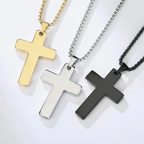 Vista 4 de Cross Necklace for Men Women,Silver Black 14K Gold Stainless Steel Plain Cross Pendant Necklace,Simple Jewelry Gifts Cross Chain Necklace for Men