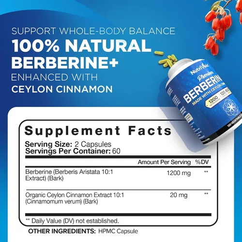 Vista 3 de Nutrivein Paquete de suplementos premium de berberina, vinagre de sidra de manzana y vitamina C liposomal: cápsulas de vitamina C de alta absorción